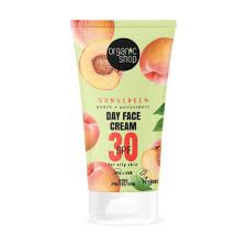 ORGANIC SHOP| Sunscreen| Peach & Antioxidant | Αντηλιακή Κρέμα Προσώπου για Λιπαρή Επιδερμίδα | SPF30 | 50ml