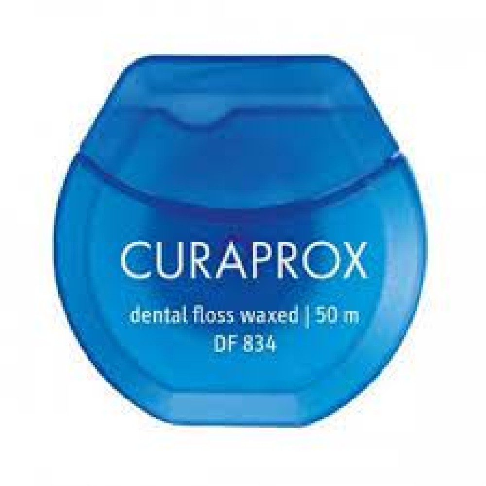 Curaprox | DF 834 Dental Floss Waxed | Οδοντικό Νήμα Κερωμένο με Γεύση Μέντας | 1x50m