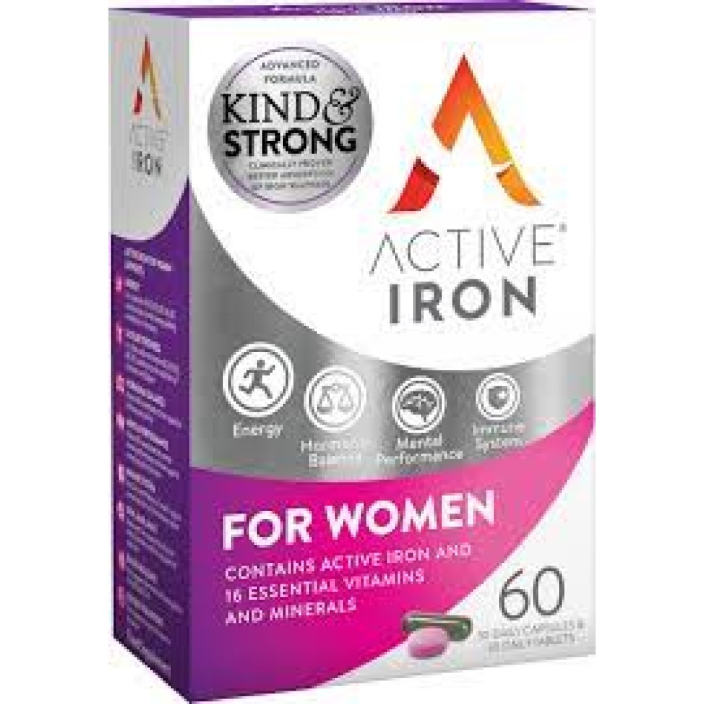 Active | Iron for Women | Πωτοποριακή Πρωτεϊνική Φόρμουλα για Γυναίκες | 30 Κάψουλες Σιδήρου & 30 Ταμπλέτες Πολυβιταμίνης