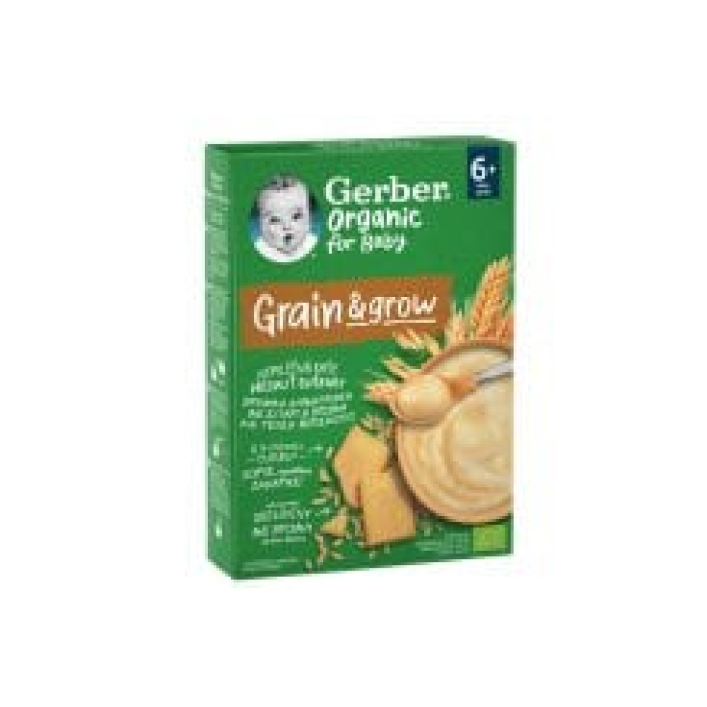 Gerber | Organic For Baby 6m+ Grain & Grow | Βρεφικά Δημητριακά Με Σιτάρι, Βρώμη & Γεύση Μπισκότο | 200gr
