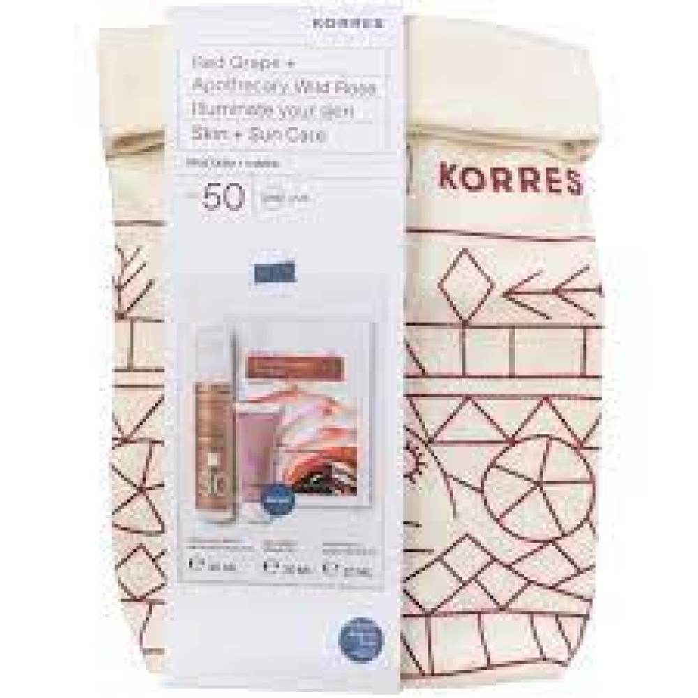 Korres | Set Red Grape Face Sunscreen | Κόκκινο Σταφύλι Αντηλιακή Κρέμα Προσώπου με Διάφανη Λάμψη SPF50 40ml | + Δώρο Gel Cream 20ml | + Face Mask 20ml