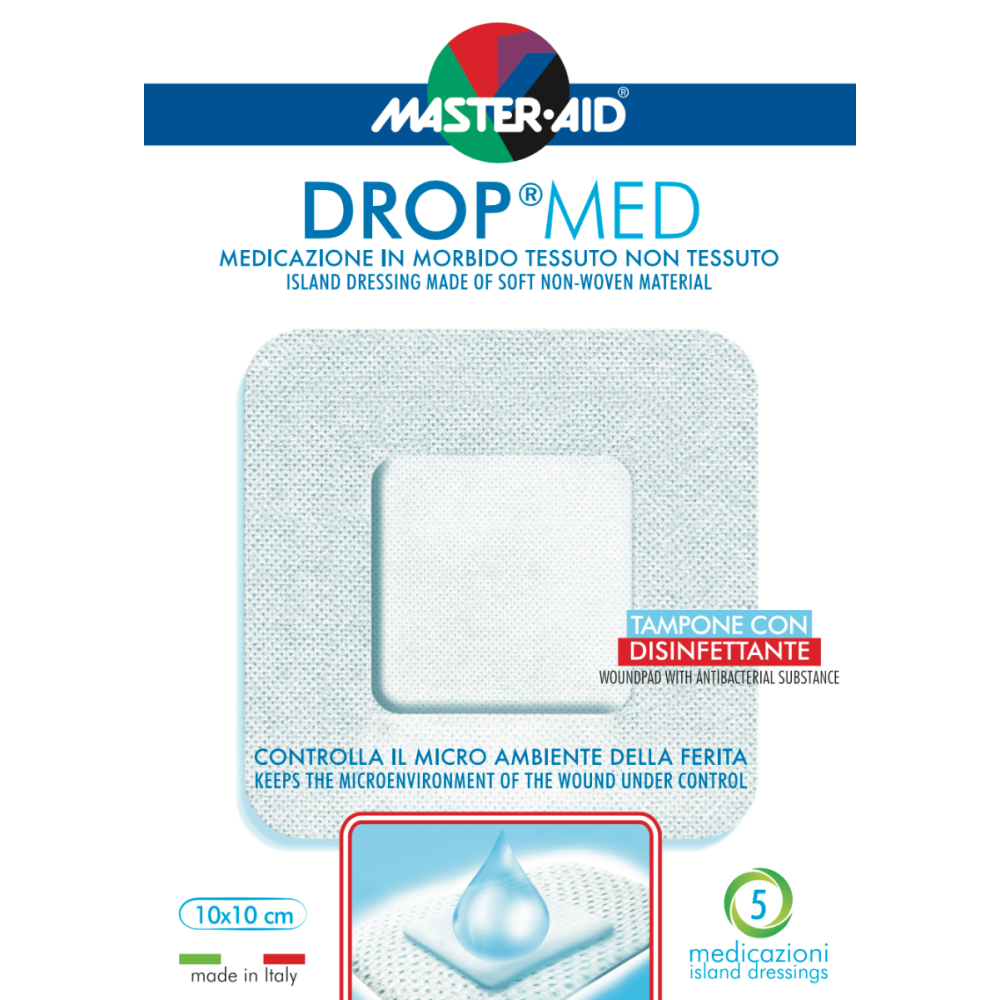Masteraid | Drop Med | Αυτοκόλλητες Αντικολλητικές Γάζες 10x10cm | 5 τεμάχια