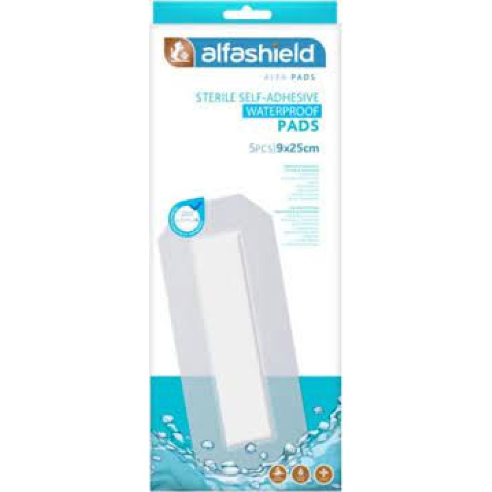 Alfashield | Self-Adhesive Waterproof Pads (9x25cm) | Αποστειρωμένα Αυτοκόλλητα Επιθέματα | 5τεμ