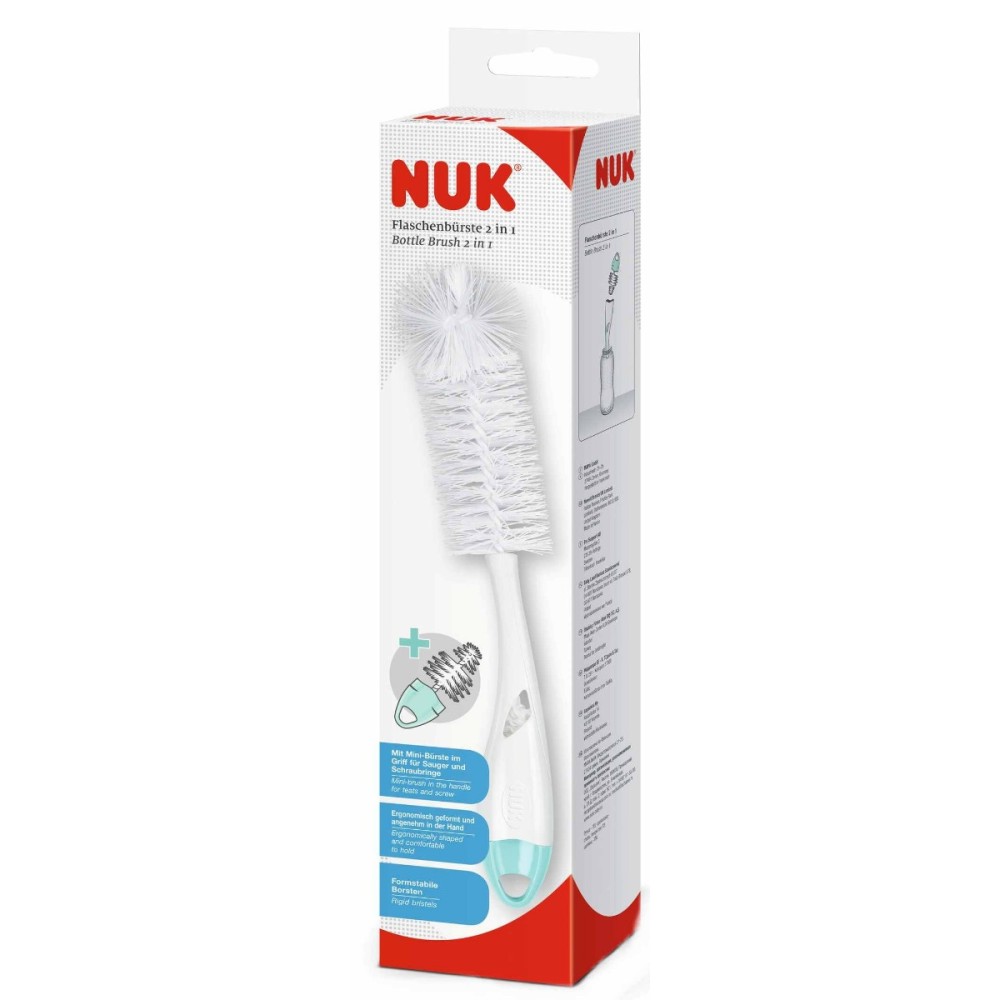Nuk | Bottle Brush 2 In 1 | Βούρτσα Με Εύκαμπτες & Ανθεκτικές Τρίχες Για Σχολαστικό Καθαρισμό Των Μπιμπερό & Των Θηλών | 1τμχ