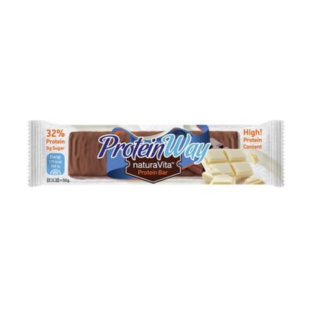 Protein Way Bar | White Chocolate Flavour | Μπάρα Πρωτεΐνης με Γεύση Λευκής Σοκολάτας & Επικάλυψη Κακάο | Χωρίς Ζάχαρη | 50g