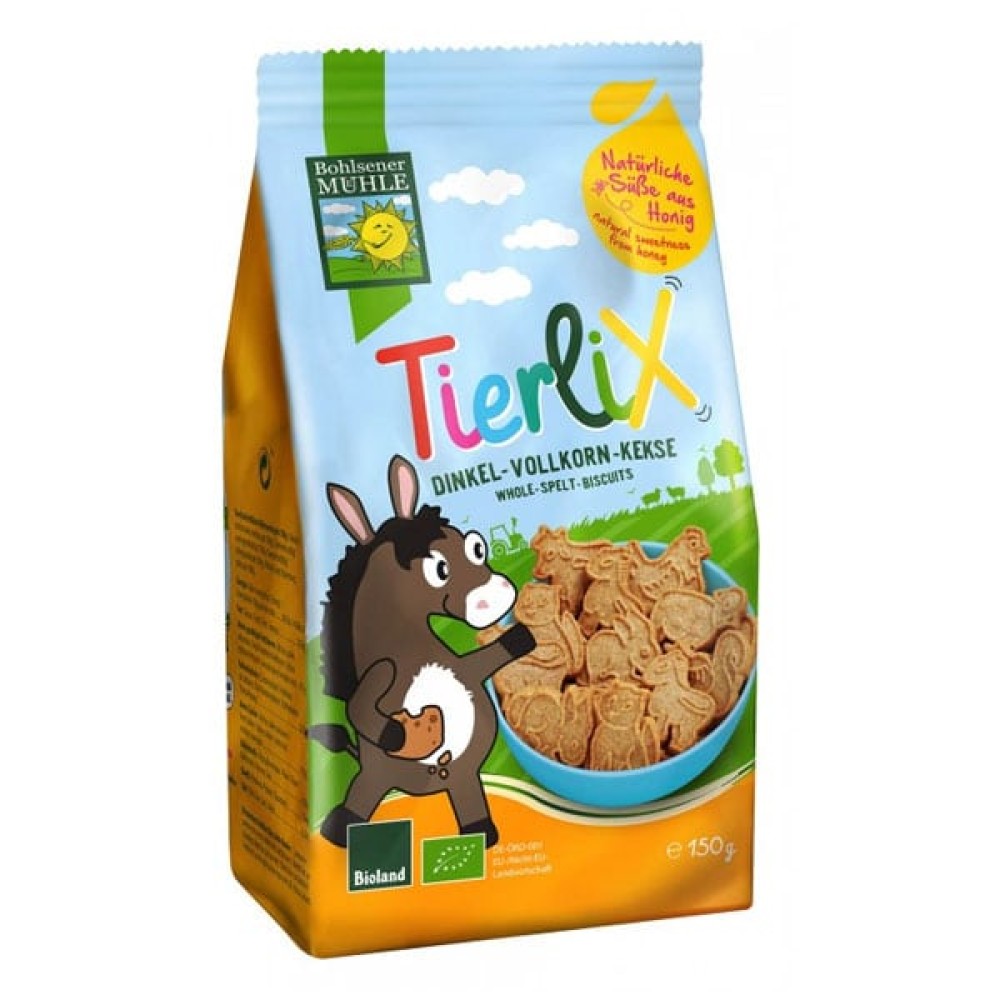 Tierlix | Whole Spelt Biscuits | Παιδικά Βιολογικά Μπισκότα Ντίνκελ Ζωάκια | 125gr