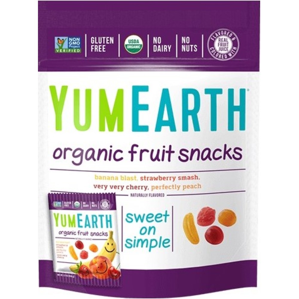 YumEarth | Organic Fruit Snacks | Βιολογικό Σνακ Φρούτων Μπανάνα, Φράουλα, Κεράσι & Βερίκοκο | 50gr