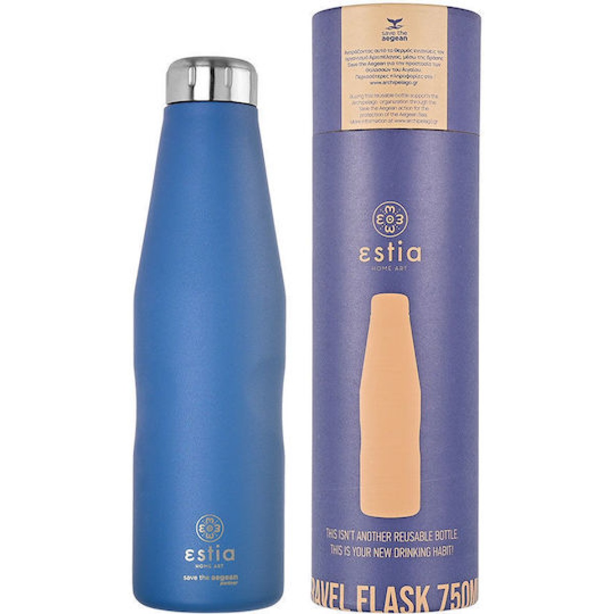 Estia | Travel Flask Save The Aegean Denim Blue  | 750ml