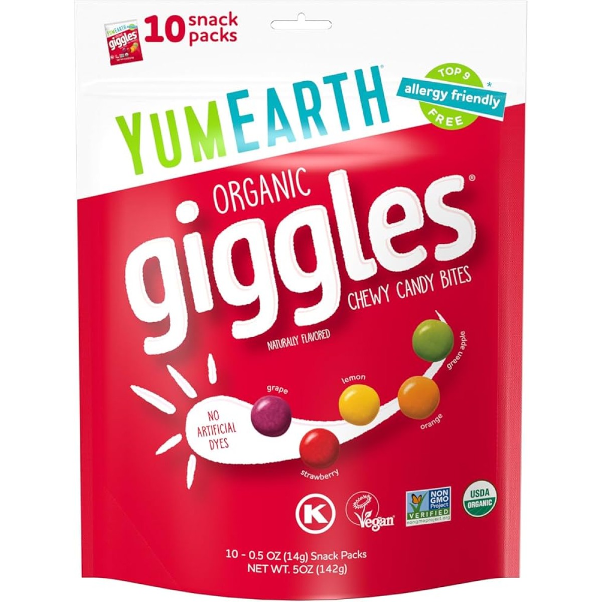 YumEarth | Organic Giggles Chewy Candy Bites | Βιολογικά Μαλακά Κουφετάκια με Γεύσεις Φρούτων | 50gr
